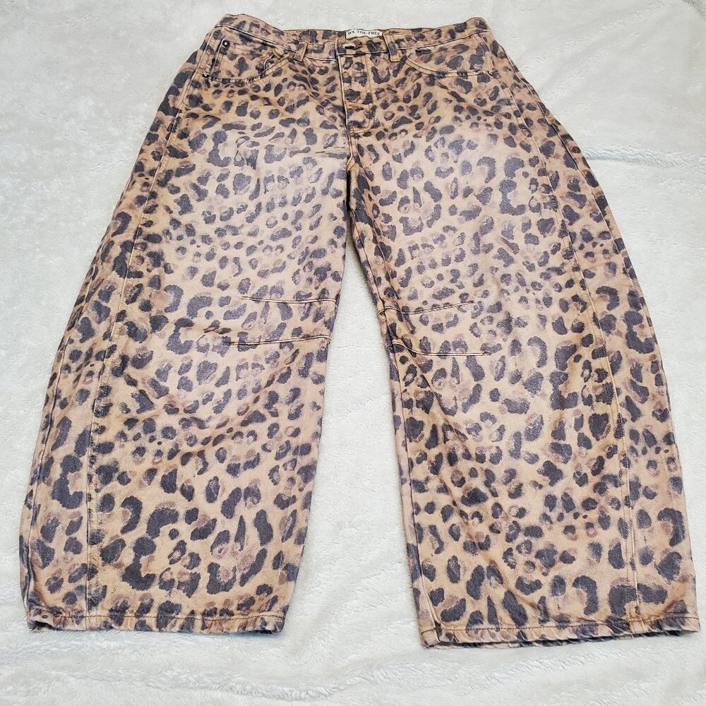 We The Free Leopard Print Wide-Leg Pants in Tan and Black